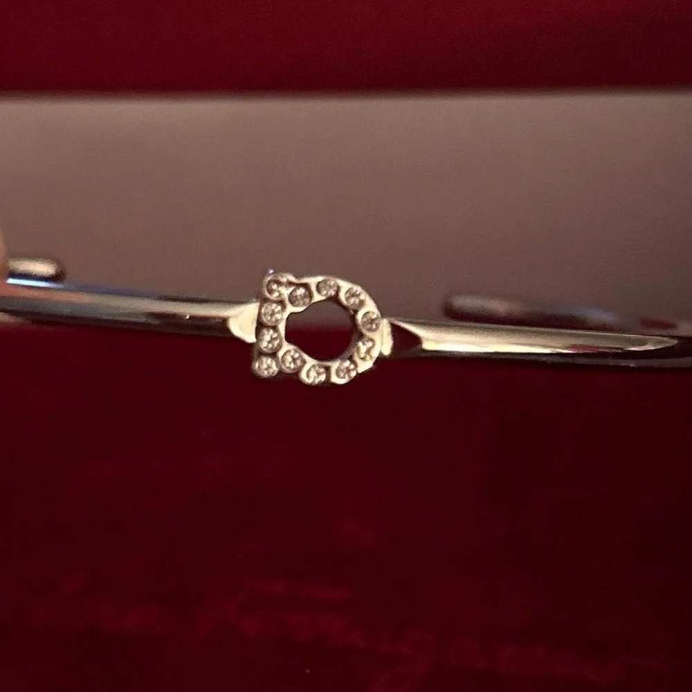 Ferragamo Gancini Silver Rhinestone Open Bangle